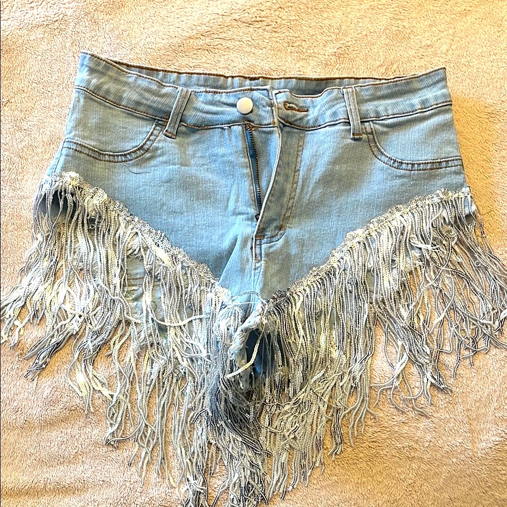 Fringe Denim Shorts